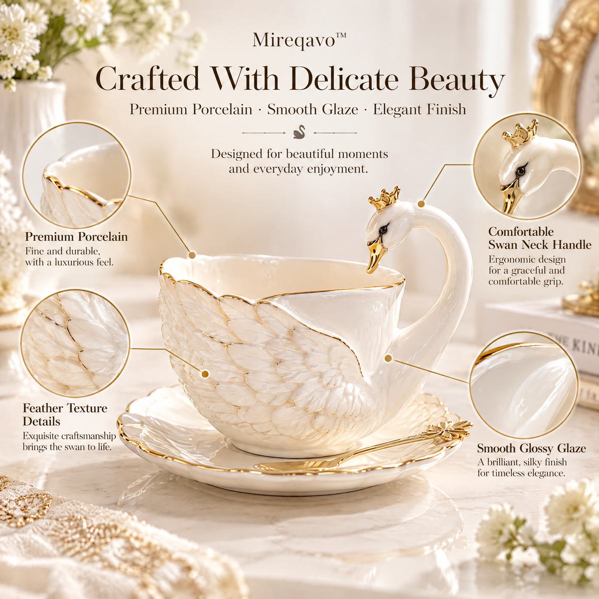 Mireqavo™ Swan Lake Porcelain Cup