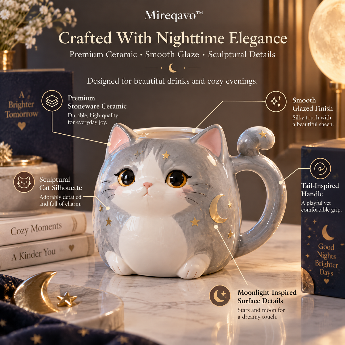 Mireqavo™ Cat Moonlight Ceramic Mug